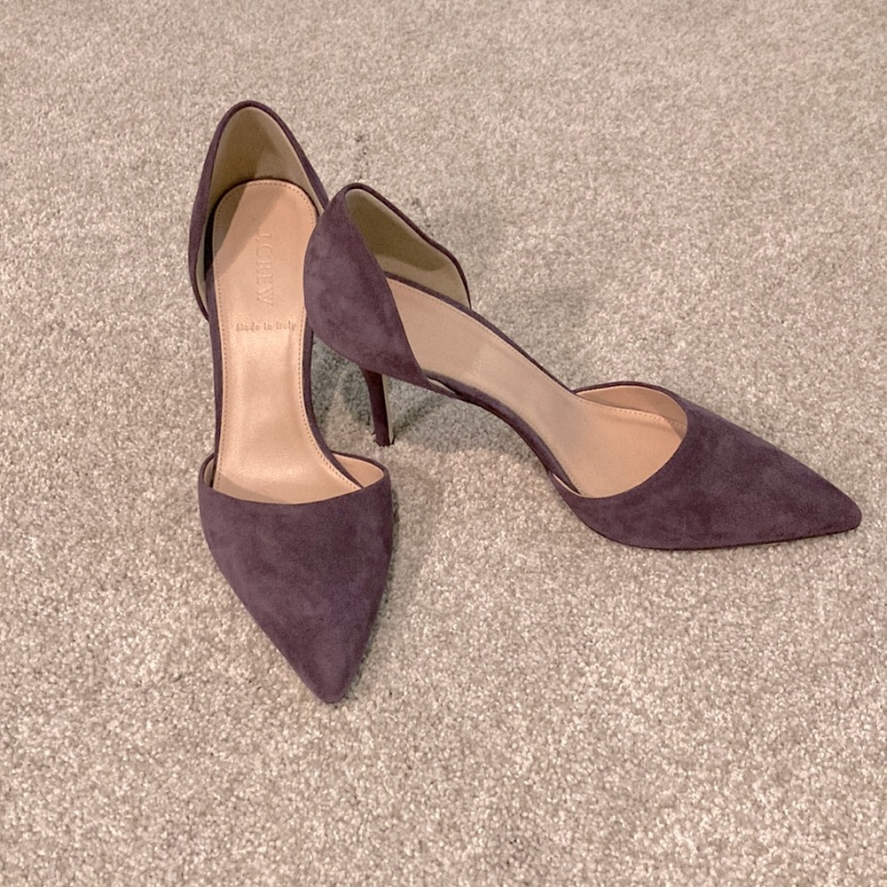 Never worn J. Crew Elsie purple suede heels